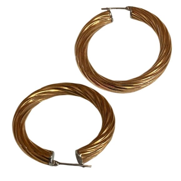 Twisted Rope Hoop Earrings, 2 Pairs, Stainless Steel Gold/Brown Tone - Picture 8 of 9